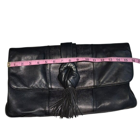 Oversized Black Leather and Croc Embossed Clutch Envelope Bag - Picture 4 of 8